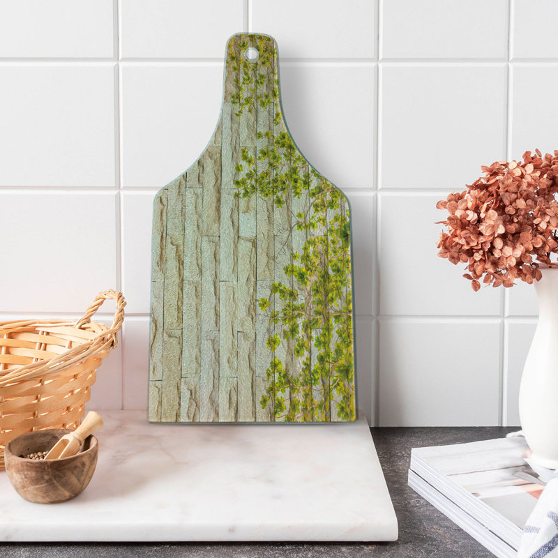 Mur de briques en verre trempé avec feuille vert et blanc Ambesonne