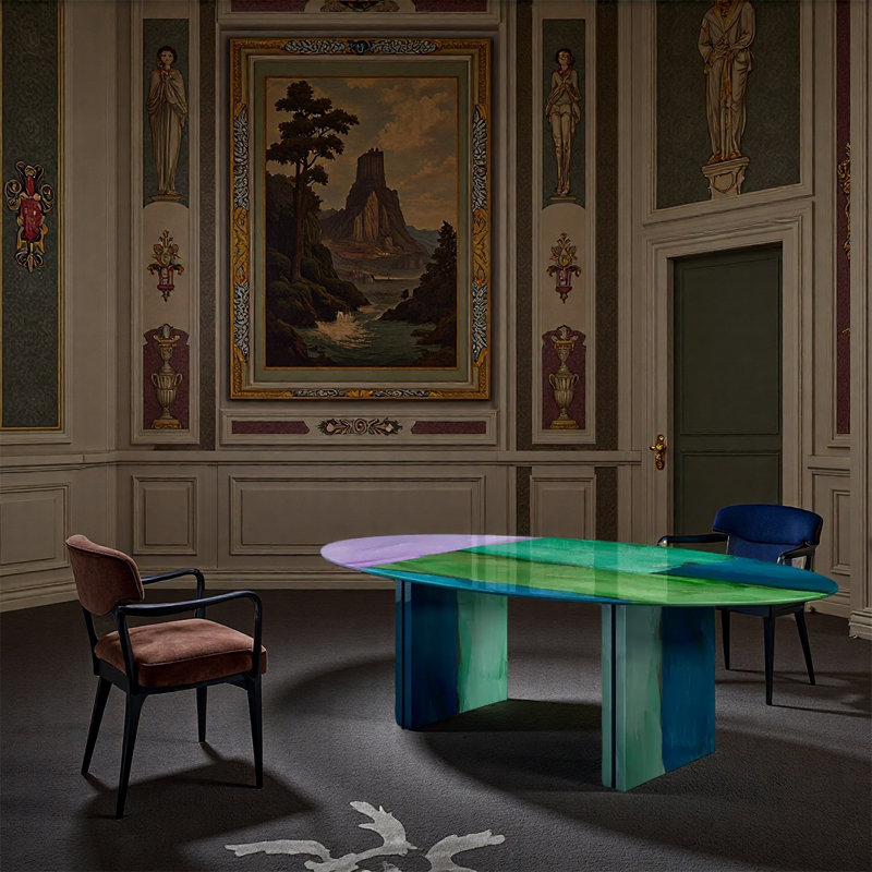 Table basse peinte ovale en graffiti
