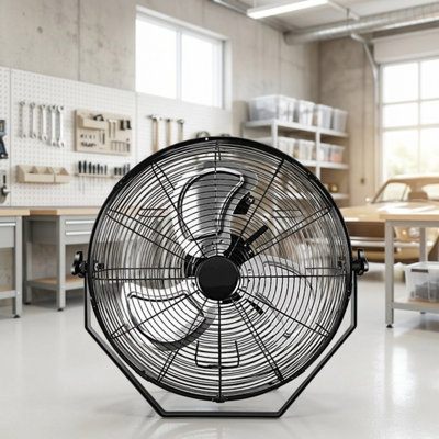 Ventilateur mural en métal noir 18 po x 22,05 po, haute vélocité, 3 vitesses, pour usage intérieur et extérieur, circulation d'air industrielle