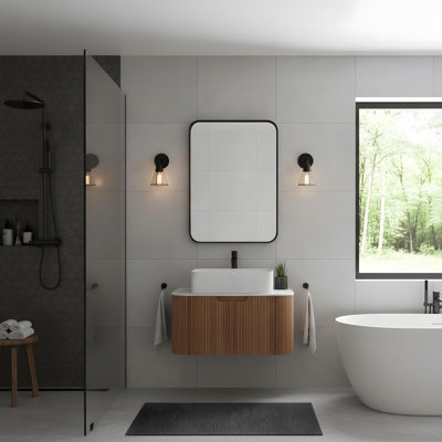 30" Wall Mounted Bathroom with Rectangular Ceramic Basin and a Drawer