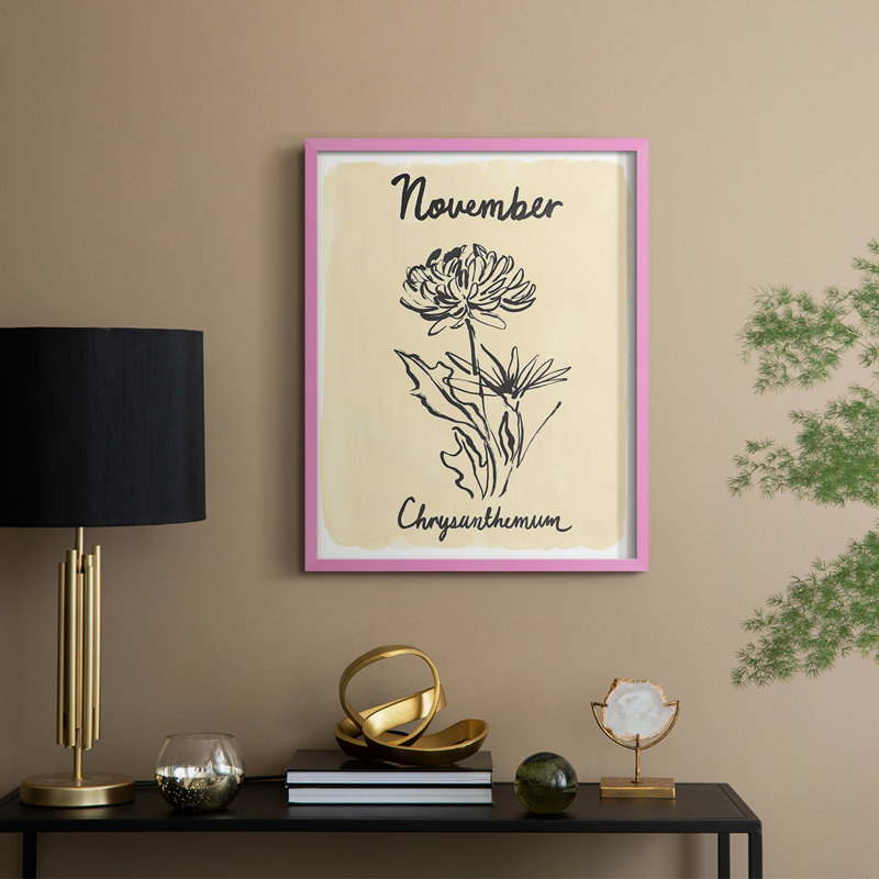 Reproduction encadrée du mois de la naissance - bois massif, Rose, H 21 po x l 17 po