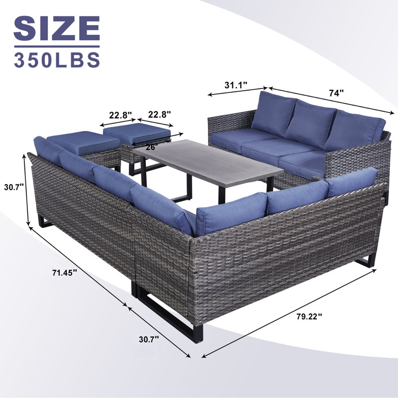 Ensemble de conversation modulaire avec coussins pour 10 personnes Ingvald, Bleu