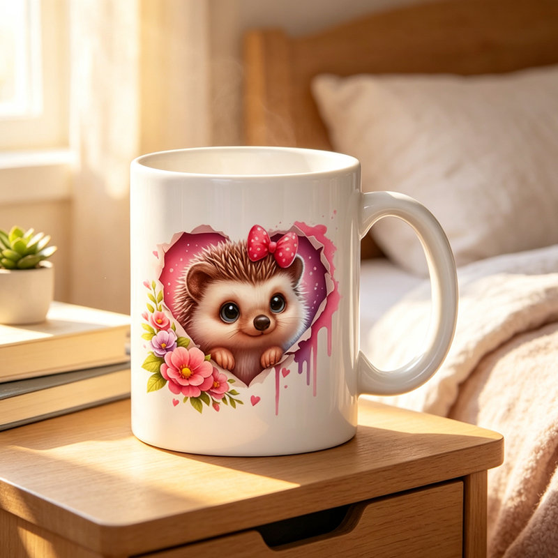 1pc Cute Pink Hedgehog Coffee with Floral Heart Design Ceramic Coffee Mug Coffee Cup Tea Mug Thanksgiving Gift Home Reusable ideal for holding.