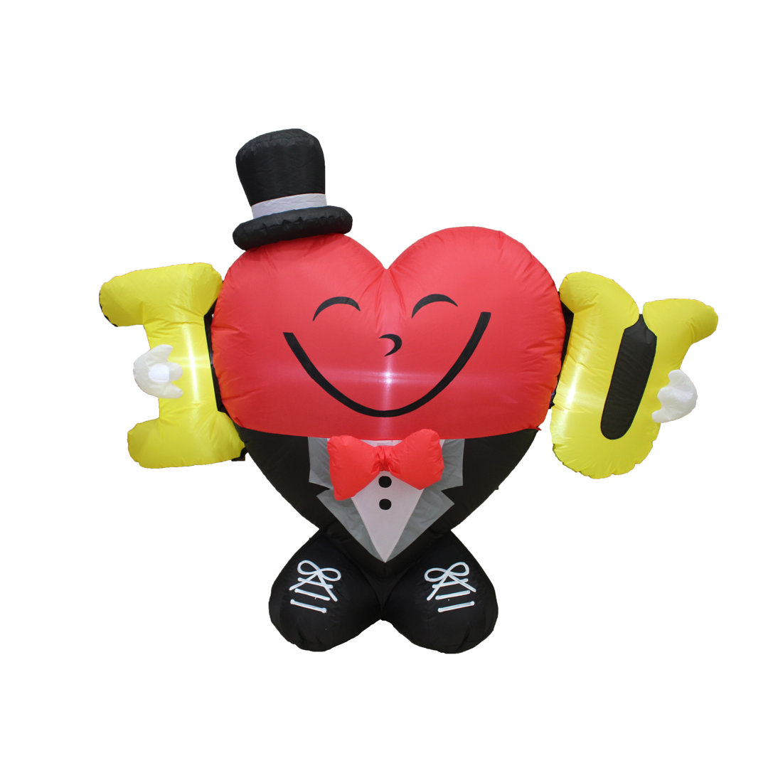 4 Foot Tall Lighted Happy Valentine's Day Inflatable Mr Heart I Love You with Gentleman Hat Romantic SweetHeart Indoor / Outdoor Blow Up Holiday Yard Decoration The Holiday Aisle®