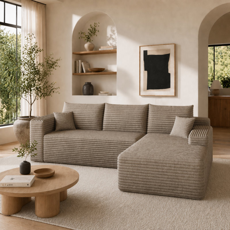 Canapé modulaire 94,1 po Cloud, fauteuils rembourrés minimalistes modernes, canapé en L moelleux en velours côtelé, aucun assemblage requis