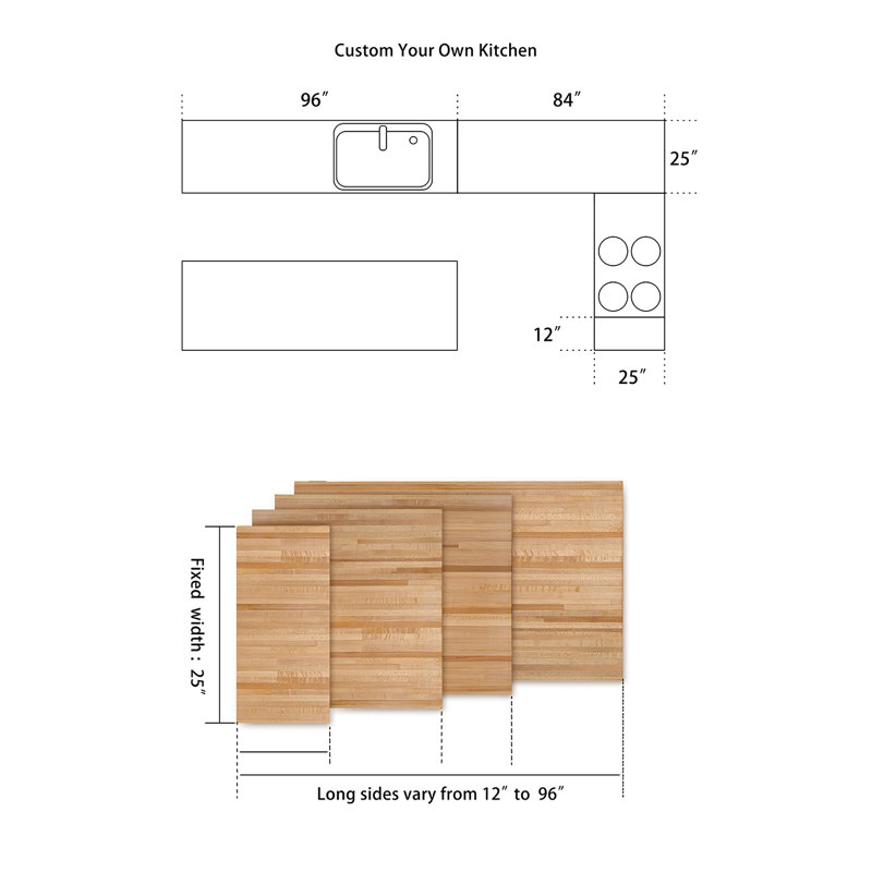 Maplewood Elegance 60"L x 25"W Butcher Block Countertop, Food-Safe Polished