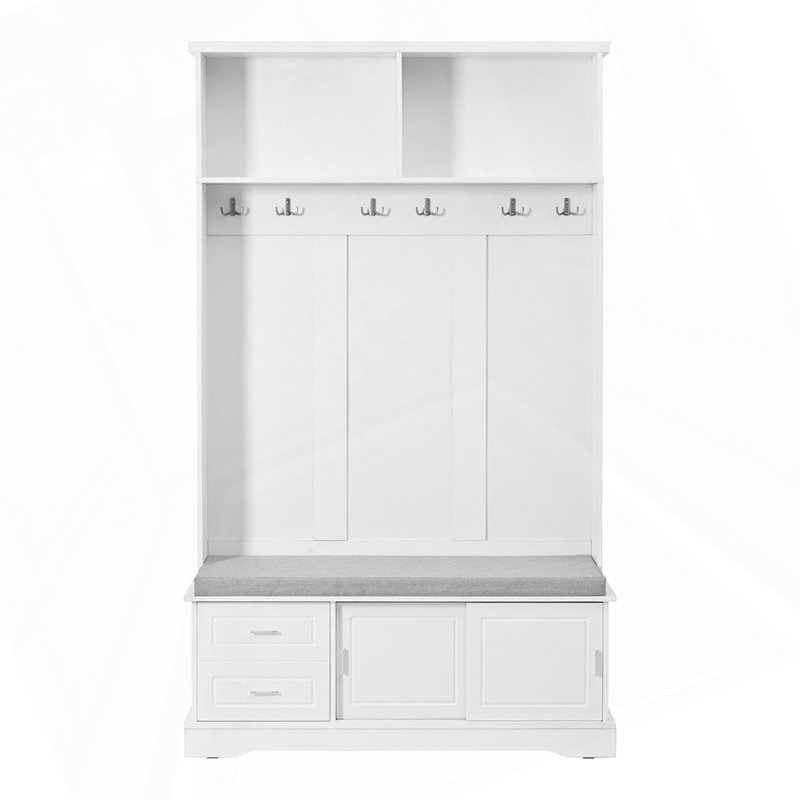 Elegant Hall Tree with Sliding Doors, White