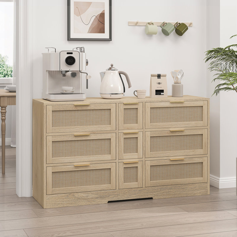 Rattan Locker With Drawers Console Table, Natural