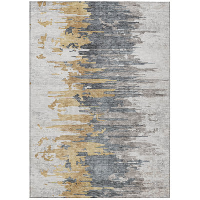 Tapis extérieur lavable abstrait gris anthracite 10 pi x 14 pi