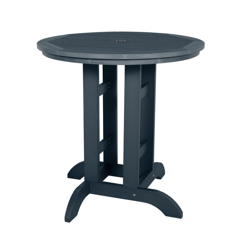 Table de salle à manger d'extérieur ronde avec trou pour parasol Tion, Bleu fédéral, H 36 po x L 36 po x l 36 po