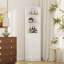 67 Inch White Tall Corner Storage Cabinet, Freestanding Narrow Corner Cabinet with Adjustable Open Shelves & Double Door Closed Storage