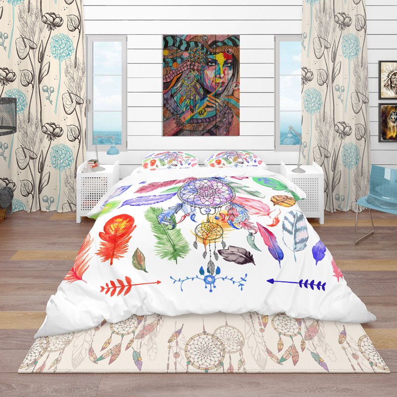 Indian Dream Catcher - Ensemble de housse de couette abstrait bohémien - Microfibre de polyester