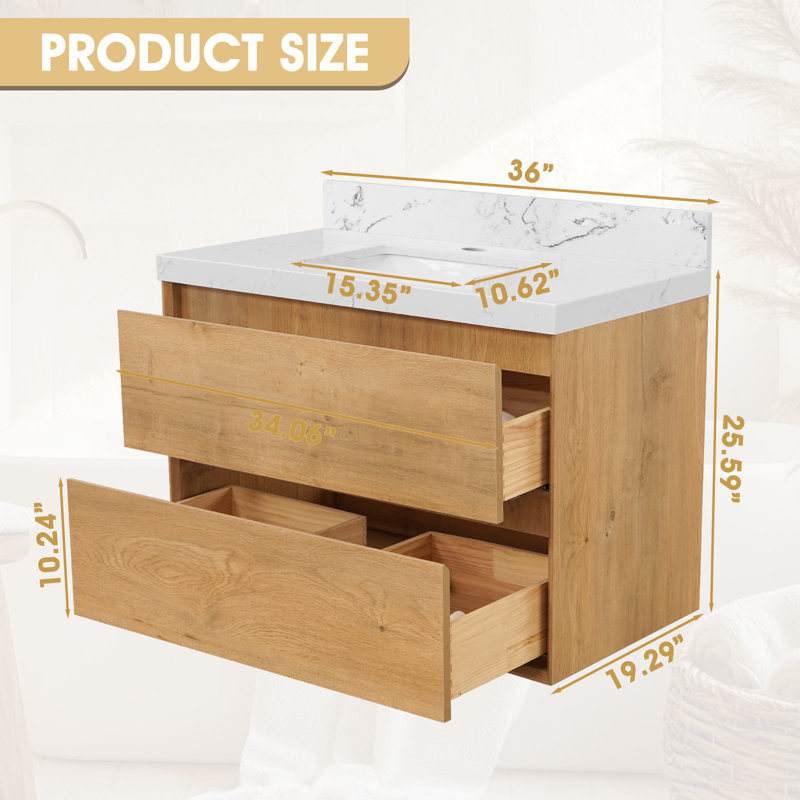 Meuble-lavabo flottant avec lavabo 36 po Verwood, Chêne fumé