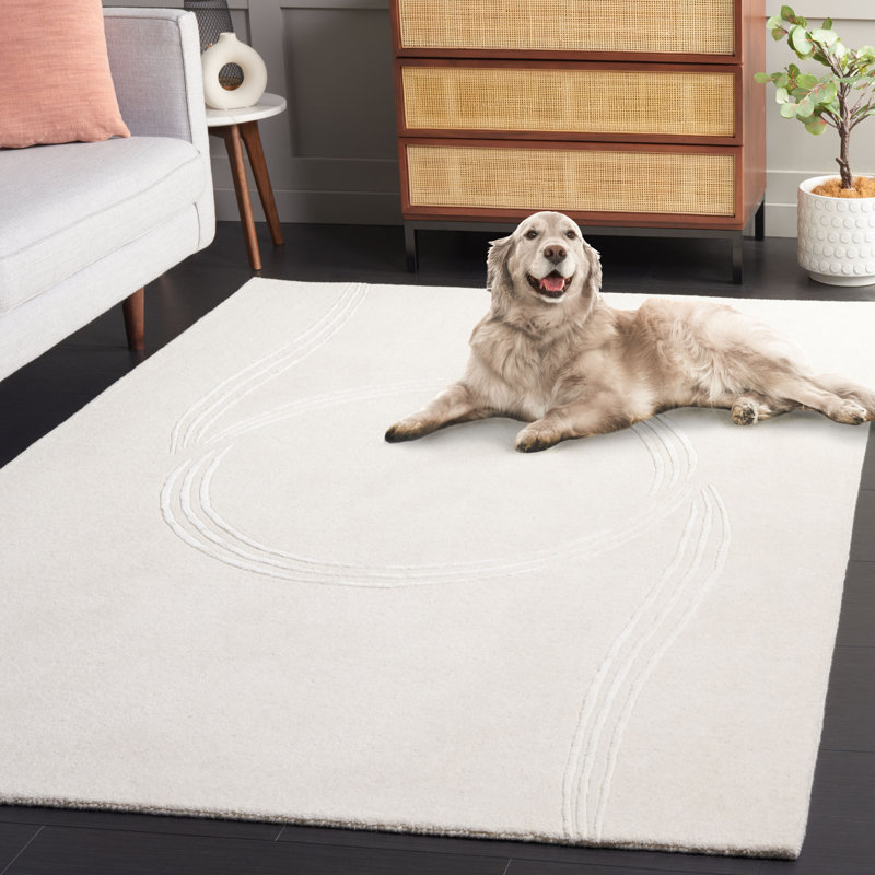 Iqra Hand Tufted Wool/Viscose Geometric Rug in Ivory/Beige, Rectangle 6' x 9'