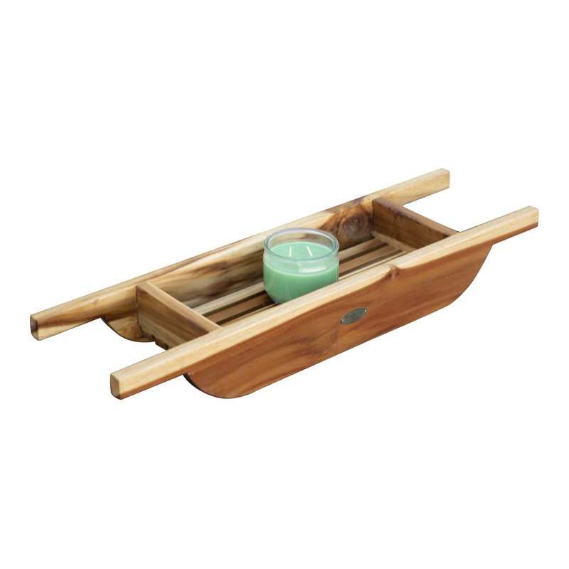 EcoDecors 29" Teak Wood Bath Caddy in EarthyTeak Finish