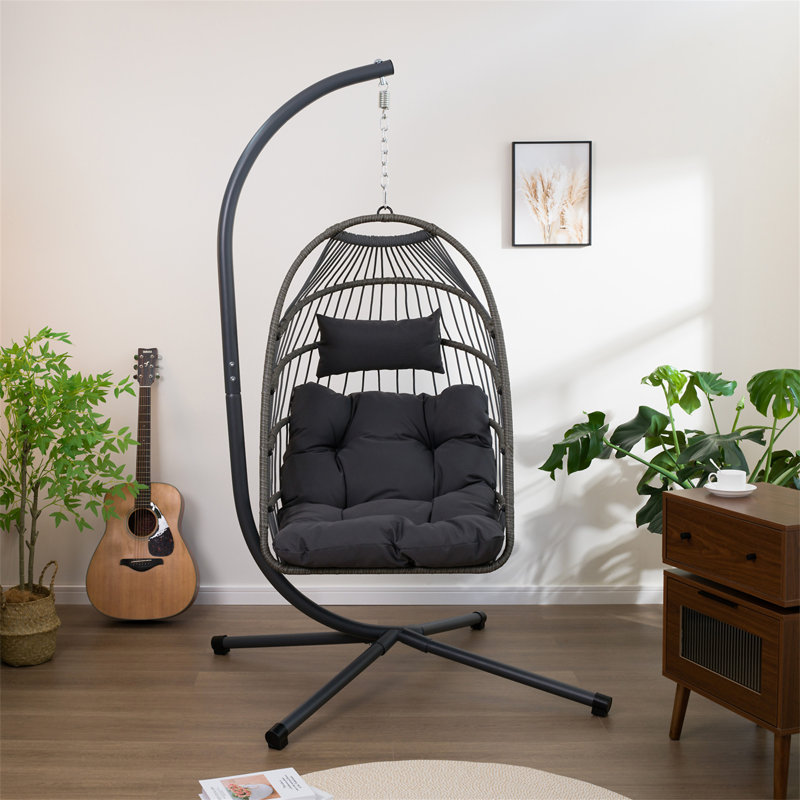 Fauteuil suspendu d'extérieur avec support, Noir/gris