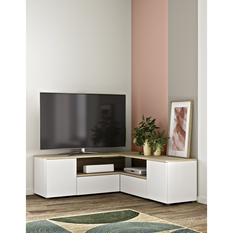 Algarin Corner TV Stand for TVs up to 55", Oak/White
