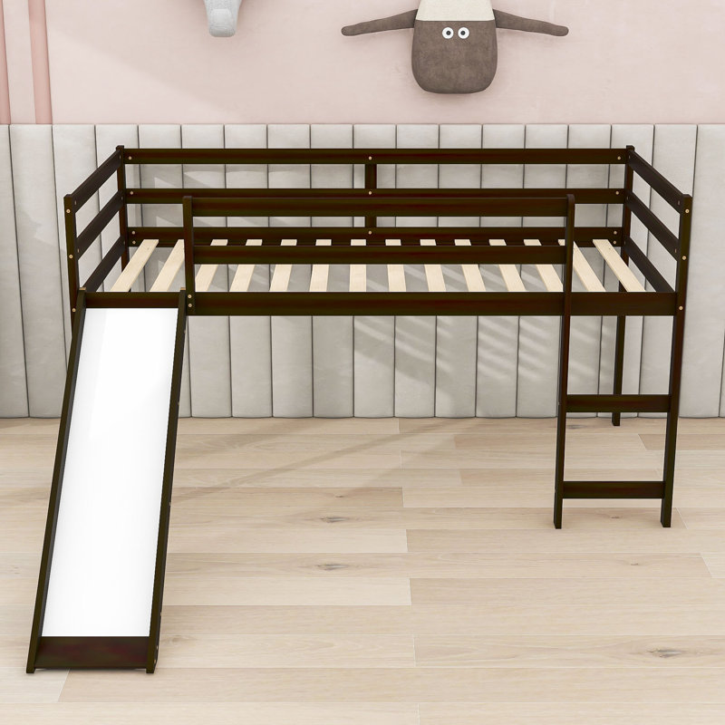 Lit mezzanine simple avec glissière et échelle Giannetto Kids, Espresso
