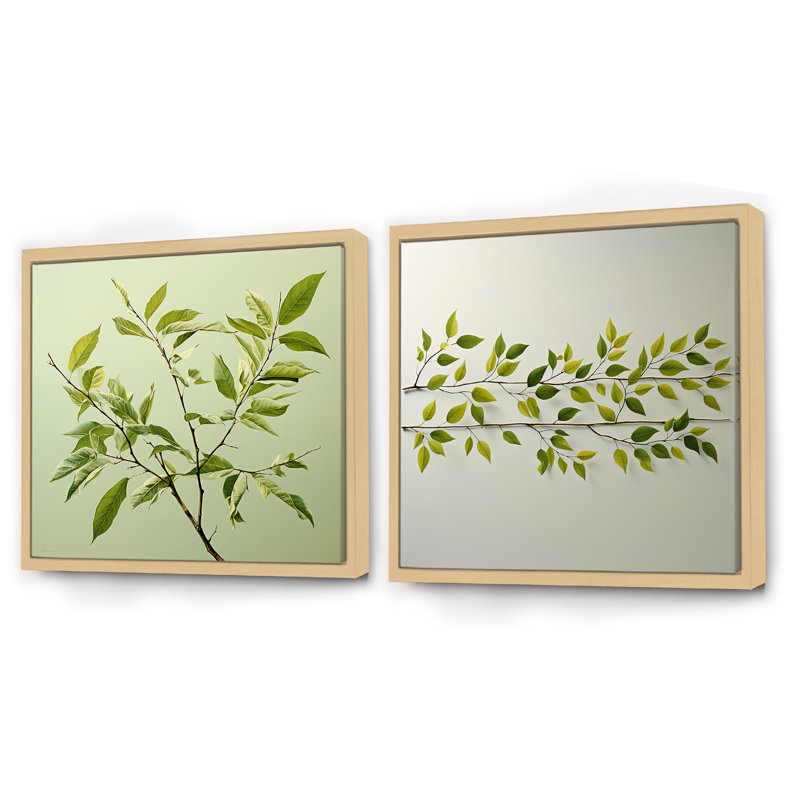 «Green Ferm Simple Collage» - ensemble de 2 feuilles carrées, Cadre flottant brun, H 36 po x l 73 po