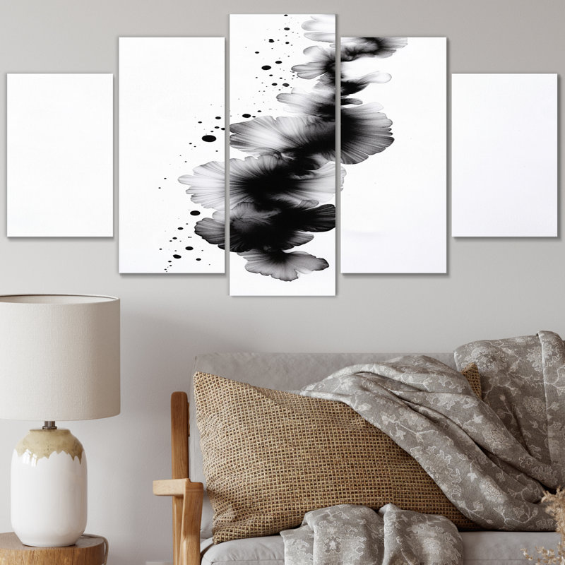 Sub l'encre monochromatique symphonique - art mural abstrait sur toile - 5 panneaux