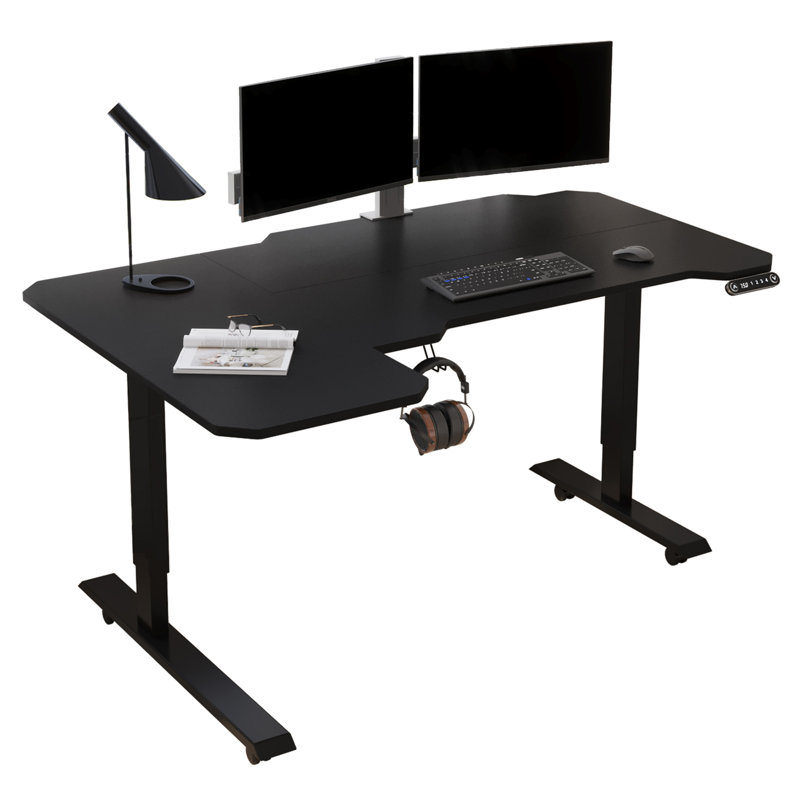 Daycia Height Adjustable L-Shape Standing Desk, Black