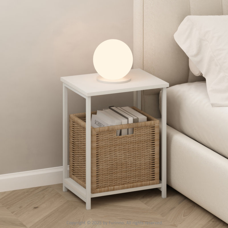 Villalba Industrial Metal Frame Nightstand, Bedside Table, White, 19.7" H x 15.2" W x 11.7" D, Individual, No