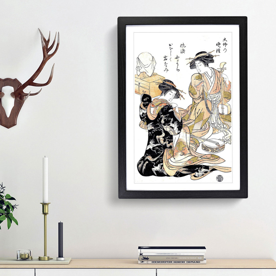 Bell of the Temple by Kitao Shigemasa - Framed Print