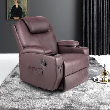 Ebern Designs Vegan Leather Manual Swivel Rocker Glider Recliner Chair with  Massage & Heat, Lumbar Pillow Included & Reviews