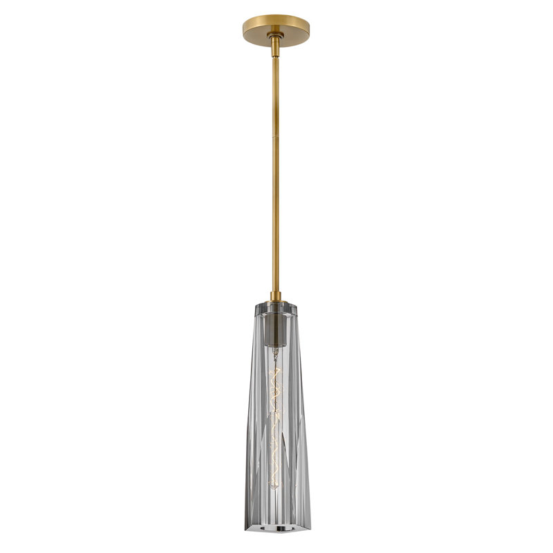 Cosette Single Light Adjustable Pendant w/ Thick Crystal-Cut Shade,  Smoked glass