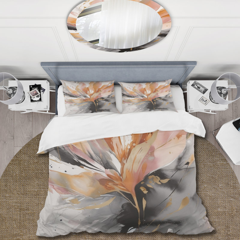 Ensemble de literie 4 pièces Modern Modern - Orange et gris, Édredon grand et 3 pièces supplémentaires