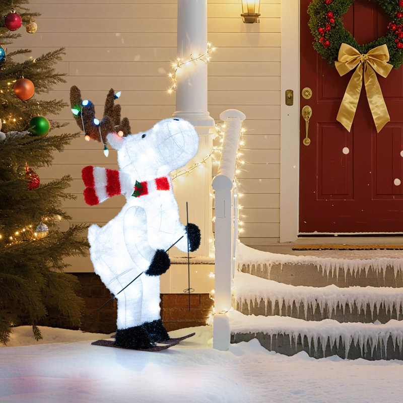 Renne de Noël animé 44 po avec 12 lumières colorées et 98 DEL blanc froid