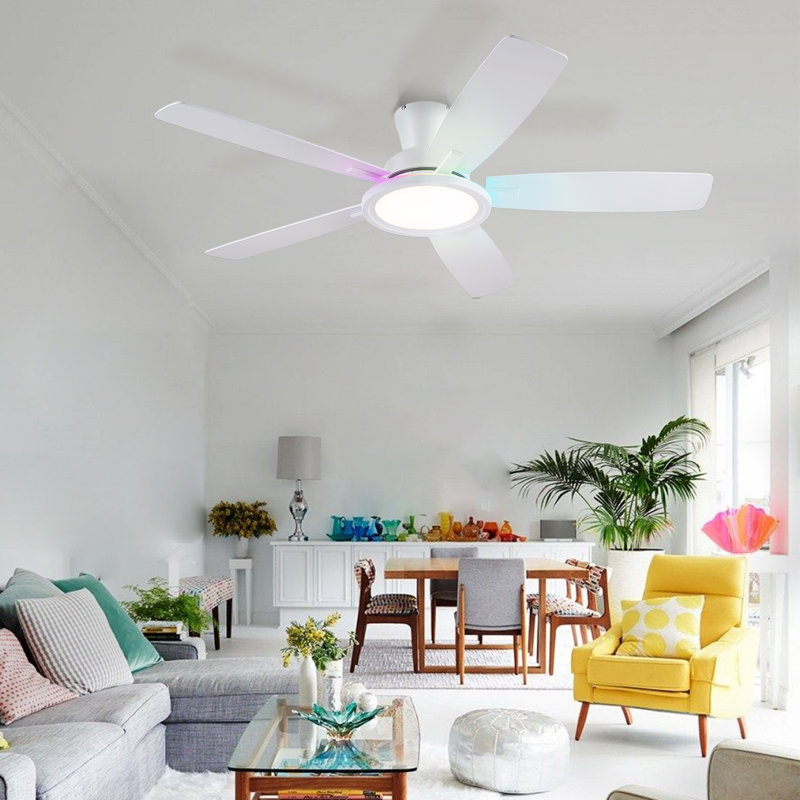 Ventilateur de plafond encastré moderne de 52 po avec lumières et télécommande, réversible et 5 pales à double face