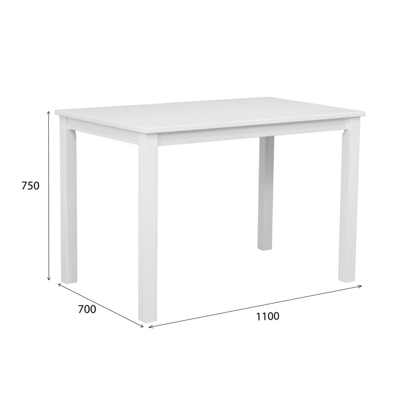 Seandrea Solid Wood Dining Table, 75cm H x 110cm L x 70cm W, White