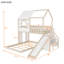 Lit superposé cabane en bois massif avec glissade et escalier de rangement-1069909886