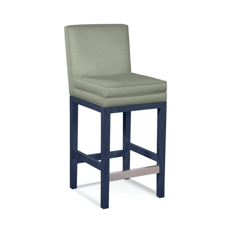 Upholstered Stool, Green Performance Fabric; 0851-54, Nickel Finish