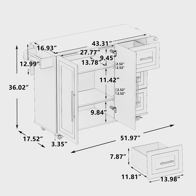 Wood Kitchen Island, White