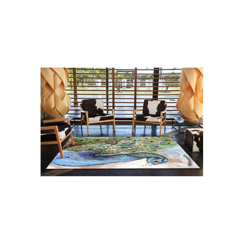 Tapis décoratif à motif paon lavable à la machine, Sous-tapis rond 3 pi 3 po inclus