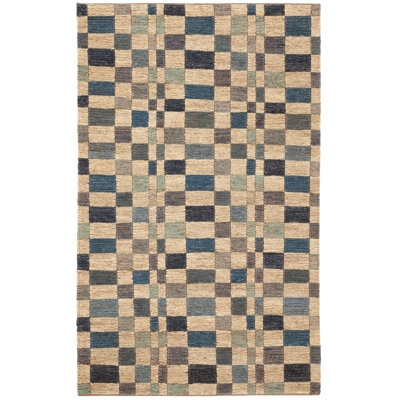 Tapis bleu en jute tissé à la main Kirby