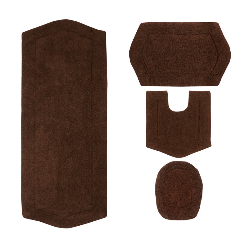 Waterford 4 Piece Bath Mat Set with Lid Cover, Quick Dry, Machine Washable Rugs, Absorbent, Chocolate
