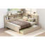 Lit de jour en bois pleine grandeur avec tablettes de rangement et lit gigogne, lait blanc antique