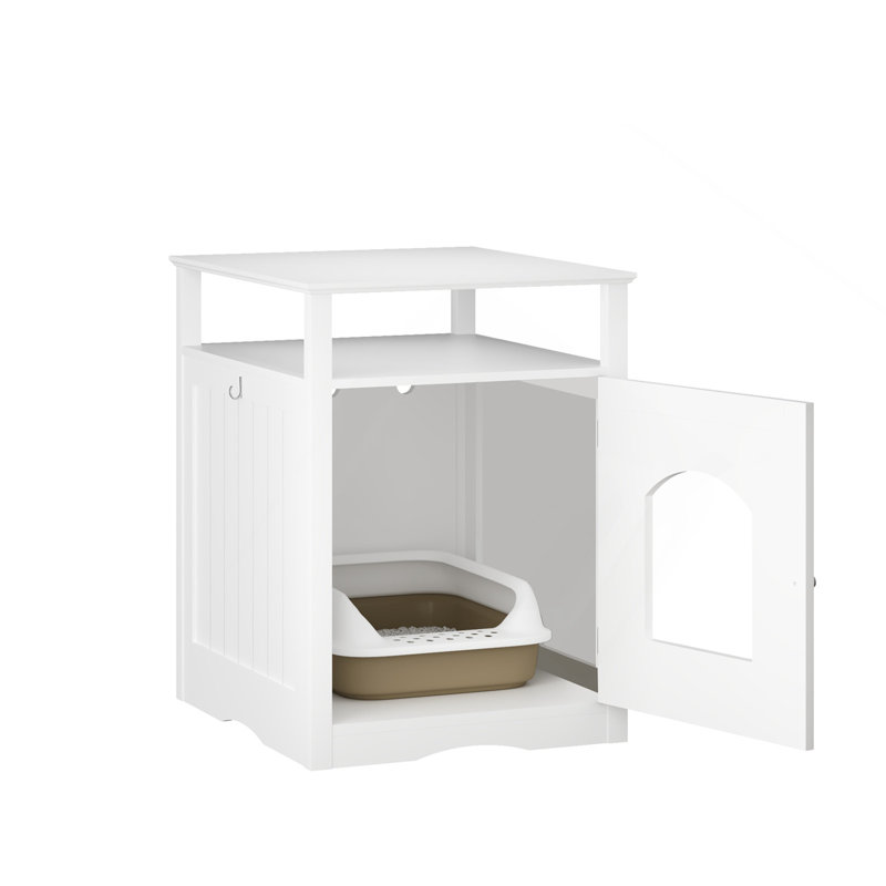 Meuble de litière pour chat, maison de chat d'intérieur en bois avec armoire fermée, meuble de litière caché avec tablette de rangement, table d'appoint moderne pour salon ou chambre à coucher