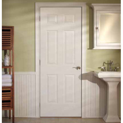 Porte moulée pré-montée en bois manufacturé 6 panneaux