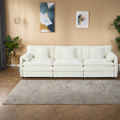 Canapés modulaires spacieux, revêtement en chenille, design beige moderne pour le salon
