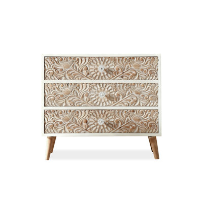 Mid-Century Modern White Solid Wood Accent Cabinet