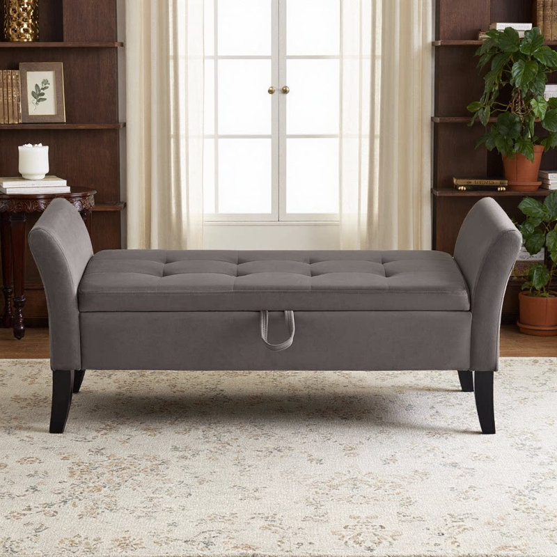 Banc de lit avec velours de rangement, Gris