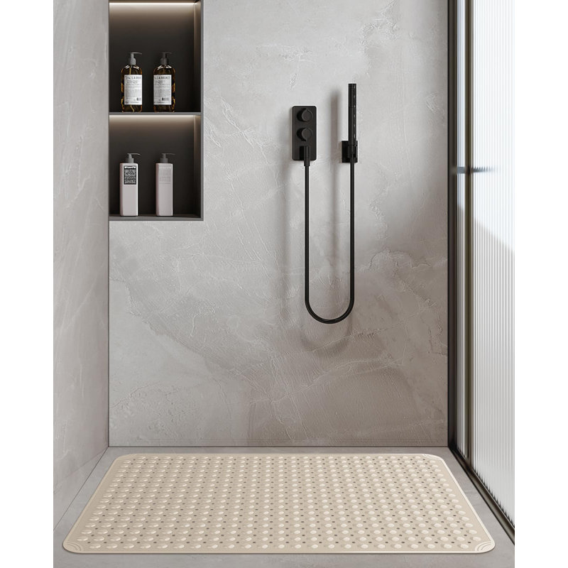 Extra Large Shower Mat, 34.3" L X 23.3" W TPE Anti Slip Stand Up Shower Mat With Drain Holes And Suction Cups, Large Size Mat More Suitable For Shower Stall, No Odour, Heavy Mat