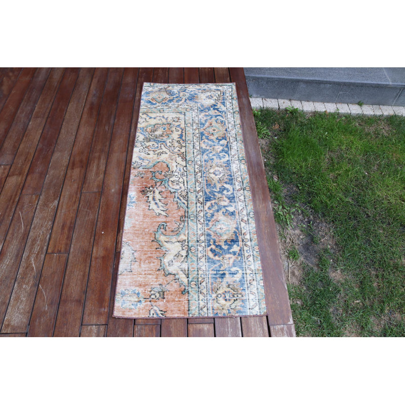 Vintage Turkish Anatolian Small Rug In Orange For Welcoming Door Mat and Colorful Area Decoration