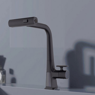 Robinet de cuisine cascade à poignée simple avec douchette rétractable et affichage de la température, 3 modes de sortie d'eau, moderne