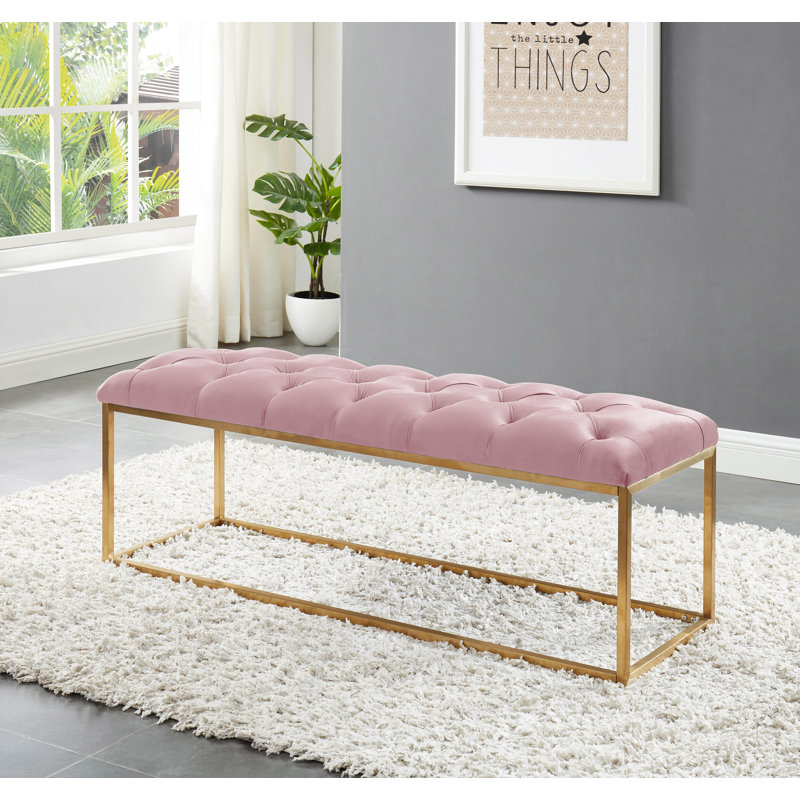 Venson Velvet Upholstered Bench, Pink