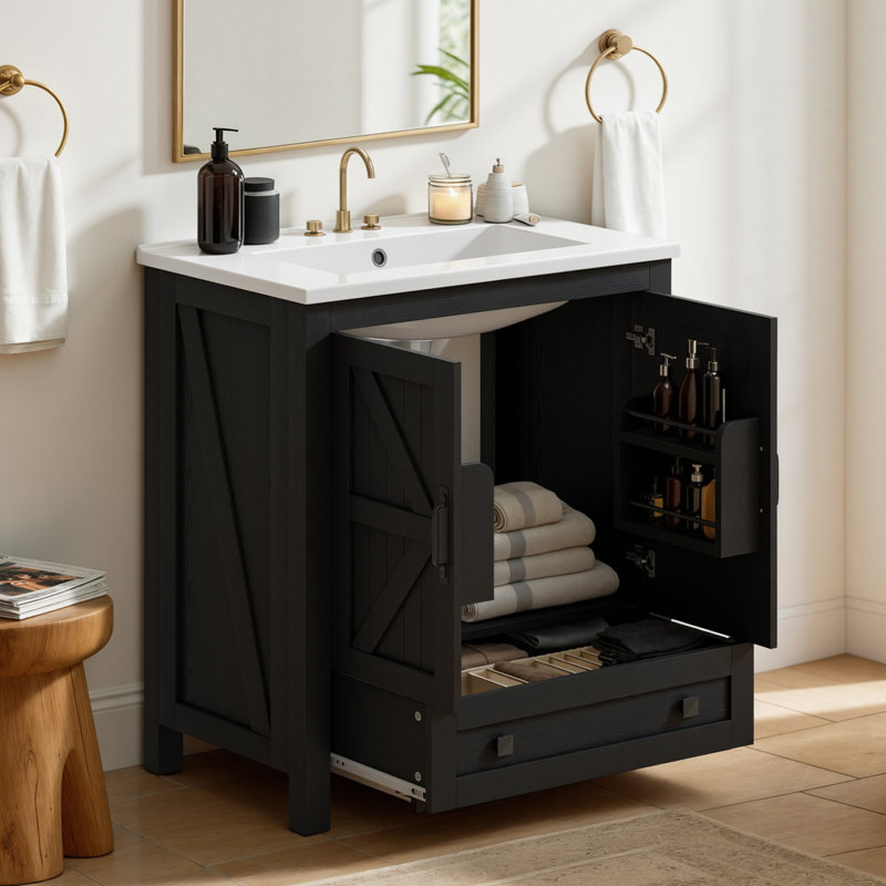  Meuble-lavabo 30 po avec lavabo Farmhouse, Black